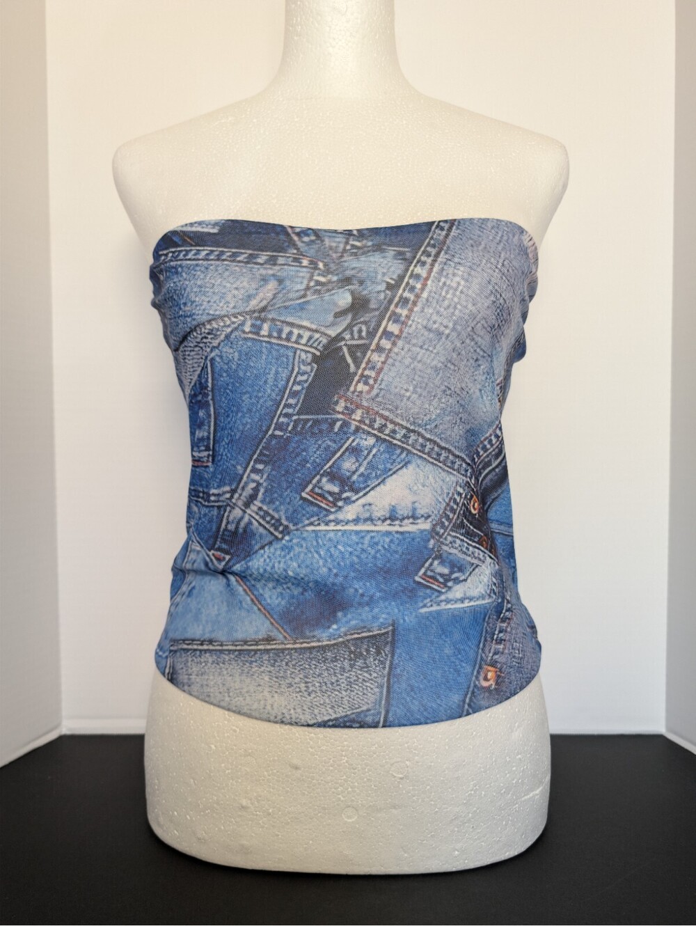 Brooklyn Karma Downtown Cool Women's Lrg Tube Top Denim-Like Pattern Strapless